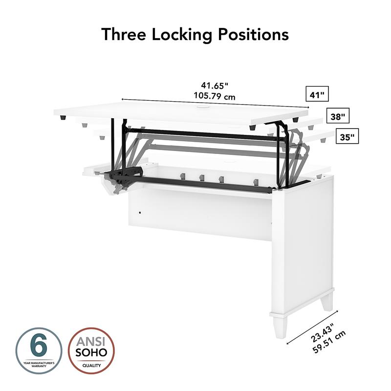 Pemberly Row 42W 3 Position Sit to Stand Return in White - Engineered Wood