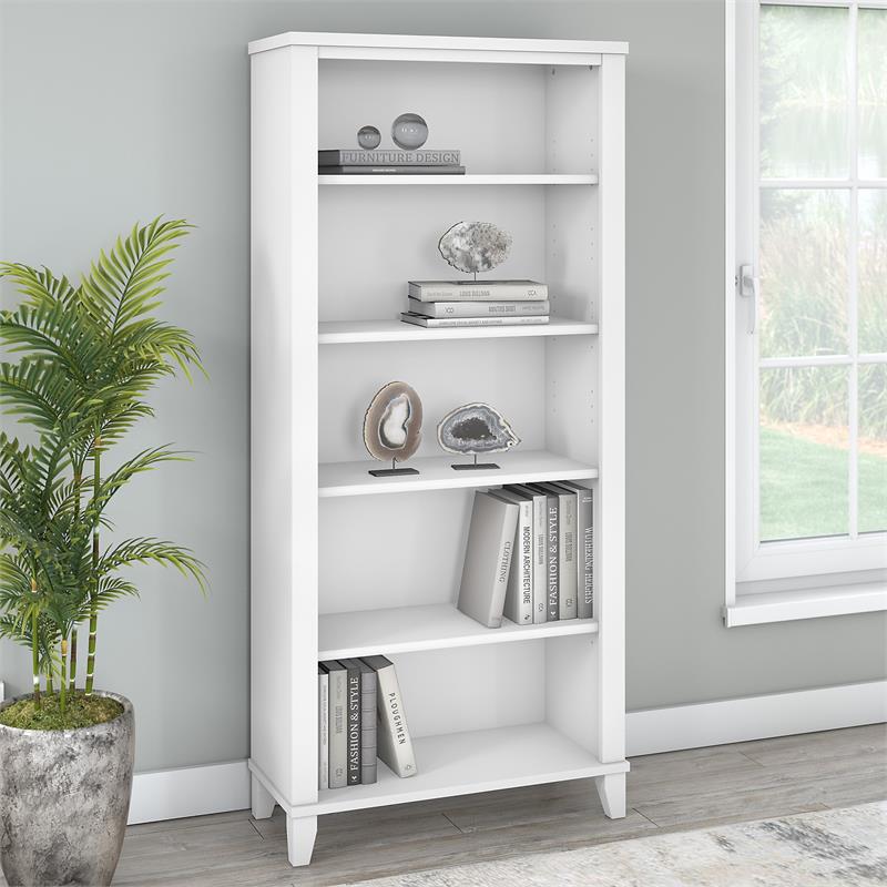 Pemberly Row Modern 5 Shelf Bookcase in White - Engineered Wood