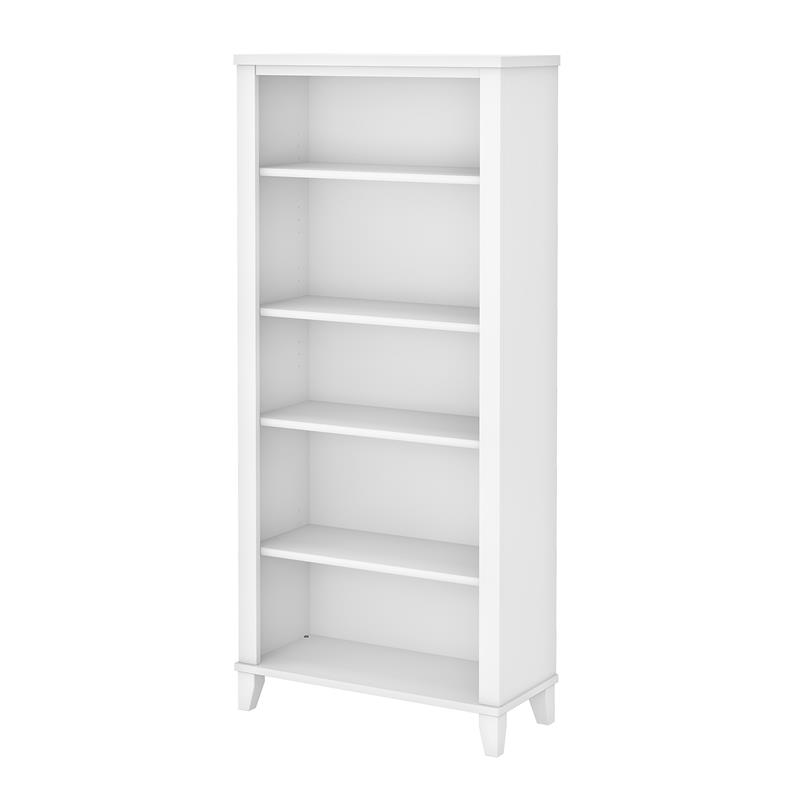 Pemberly Row Modern 5 Shelf Bookcase in White - Engineered Wood