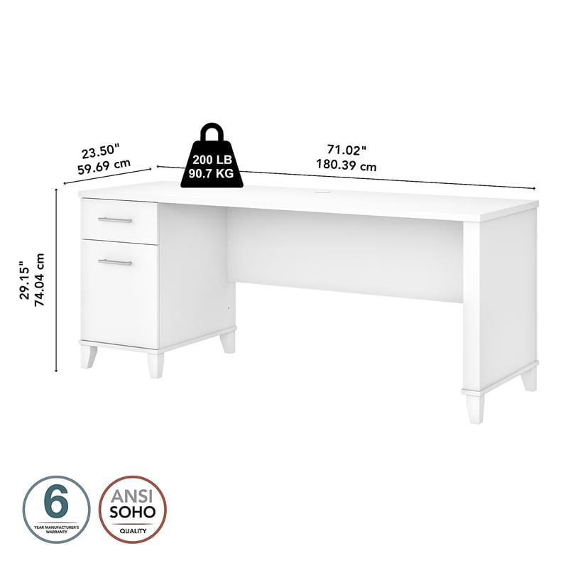 Pemberly Row 72W Office Desk with Drawers in White - Engineered Wood