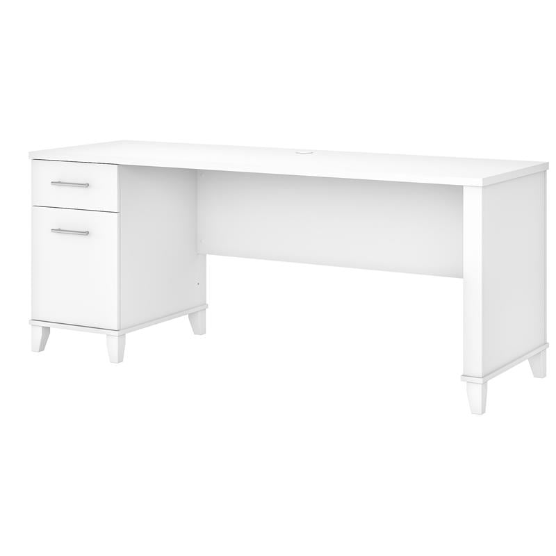 Pemberly Row 72W Office Desk with Drawers in White - Engineered Wood