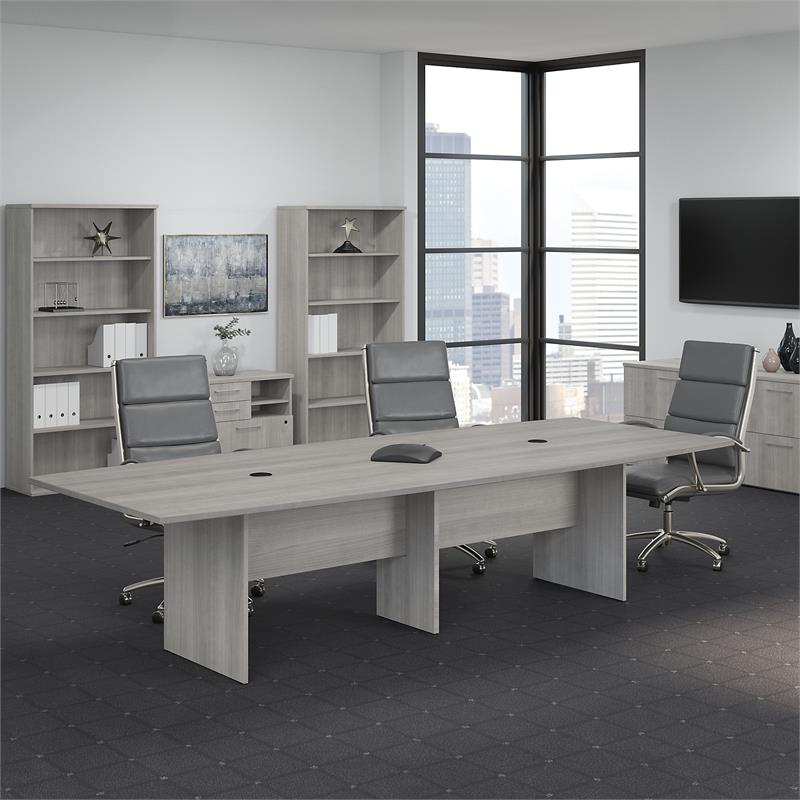 Pemberly Row Engineered Wood Conference Table with Wood Base in Platinum Gray