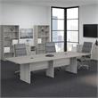 Pemberly Row Engineered Wood Conference Table with Wood Base in Platinum Gray