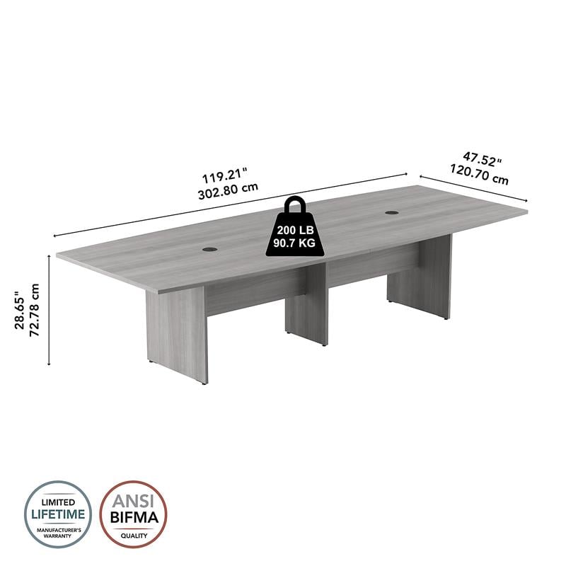 Pemberly Row Engineered Wood Conference Table with Wood Base in Platinum Gray