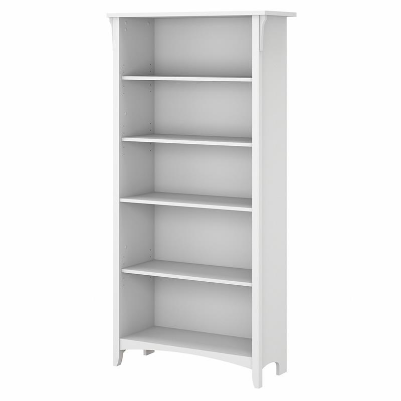 Pemberly Row Engineered Wood Tall 5 Shelf Bookcase in Pure White and Gray