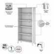 Pemberly Row Engineered Wood Tall 5 Shelf Bookcase in Pure White and Gray