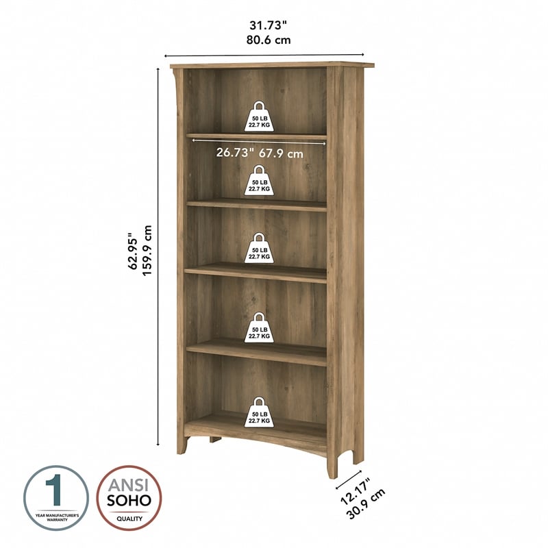 Pemberly Row Tall 5 Shelf Bookcase in Reclaimed Pine - Engineered Wood