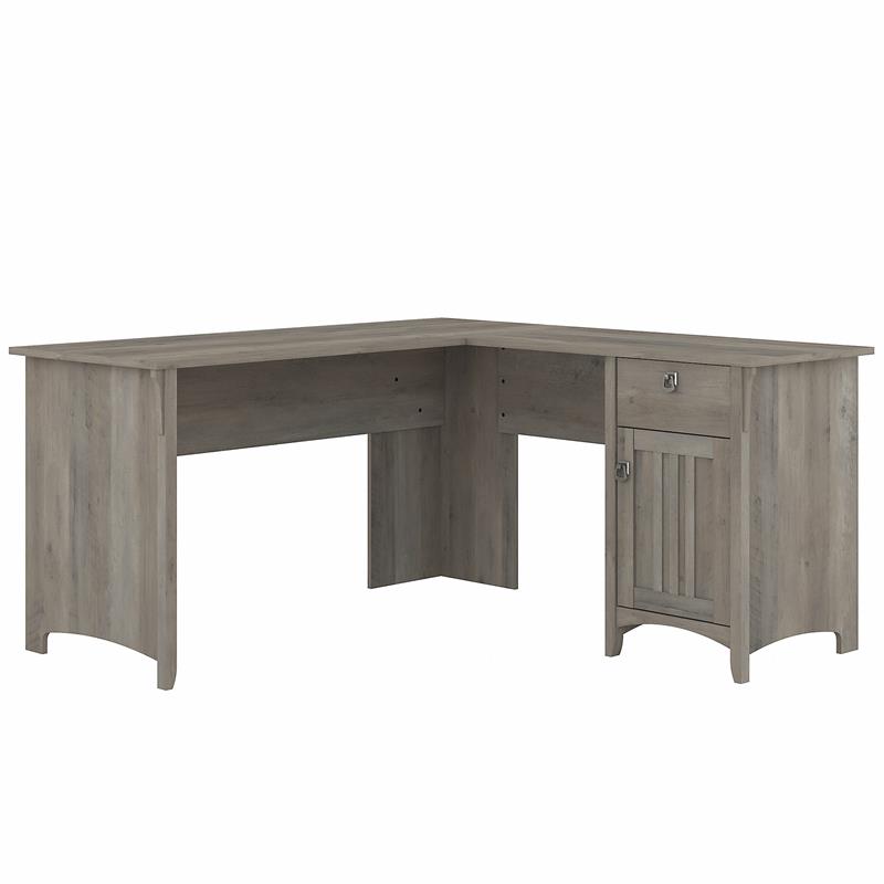 Pemberly Row 60W L Shaped Desk with Storage in Driftwood Gray - Engineered Wood