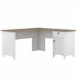 Pemberly Row Engineered Wood 60W L Shaped Desk with Storage in White / Gray