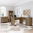 Pemberly Row Wood L Desk with File Cabinet & Bookcase in Reclaimed Pine