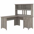 Pemberly Row 60W L Shaped Desk with Hutch in Driftwood Gray - Engineered Wood