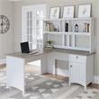 Pemberly Row Engineered Wood 60W L Shaped Desk with Hutch in White and Gray
