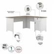 Pemberly Row Engineered Wood 60W L Shaped Desk with Hutch in White and Gray