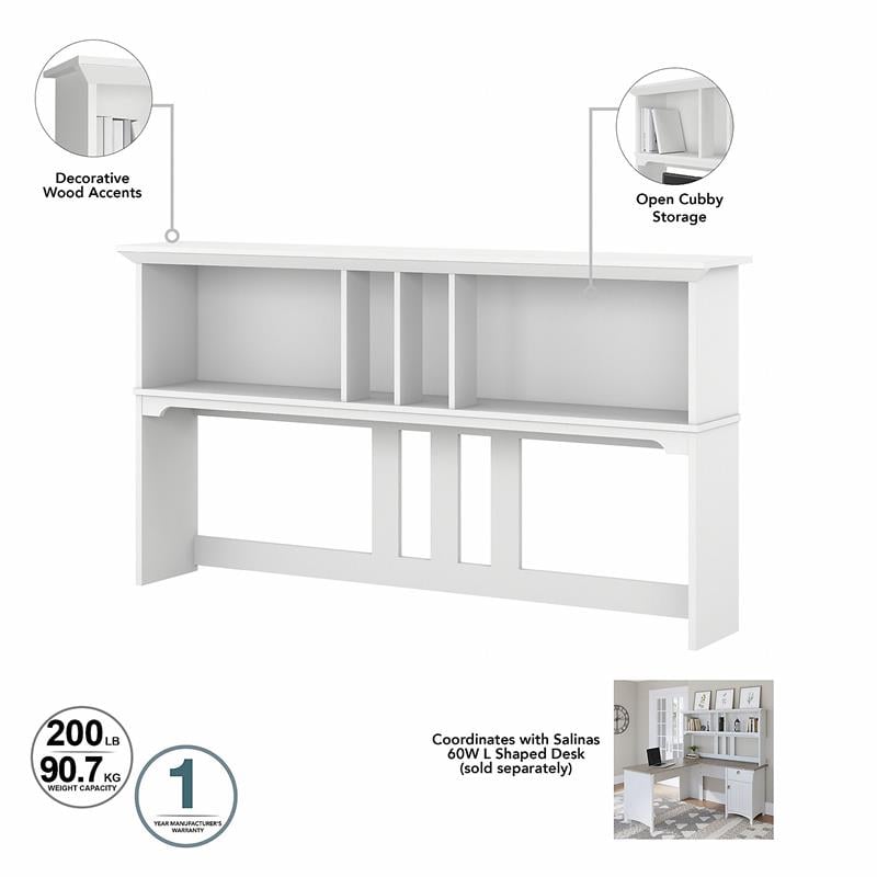 Pemberly Row Engineered Wood 60W L Shaped Desk with Hutch in White and Gray