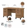 Pemberly Row Wood 60W Desk with File Cabinet & Bookcase in Fresh Walnut