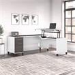 Pemberly Row Wood 3 Position Sit to Stand L Shaped Desk in White / Gray