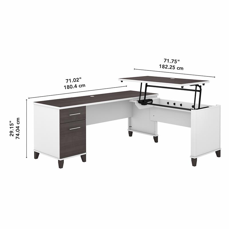 Pemberly Row Wood 3 Position Sit to Stand L Shaped Desk in White / Gray
