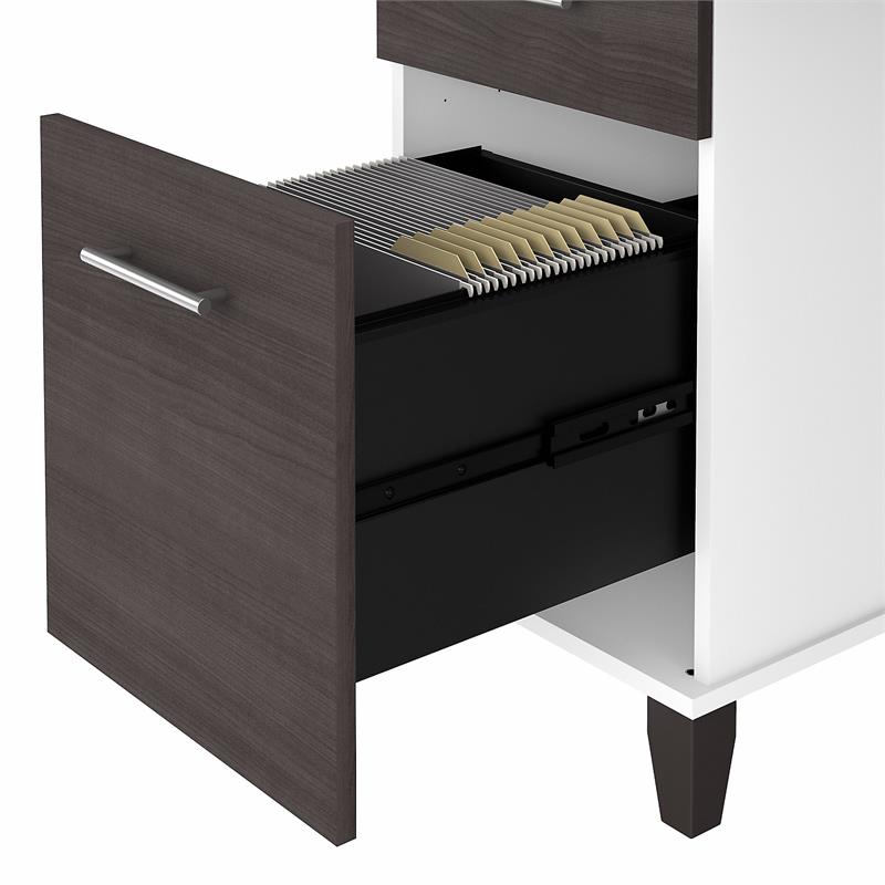 Pemberly Row 72W Desk with Drawers & Hutch in White and / Gray - Engineered Wood