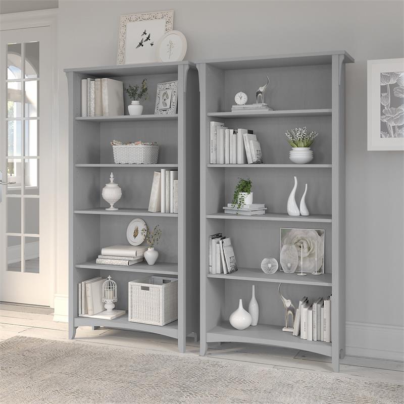 Pemberly Row Tall 5 Shelf Bookcase Set of 2 in Cape Cod Gray - Engineered Wood