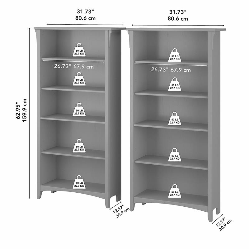 Pemberly Row Tall 5 Shelf Bookcase Set of 2 in Cape Cod Gray - Engineered Wood