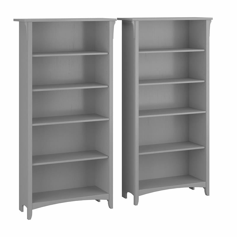 Pemberly Row Tall 5 Shelf Bookcase Set of 2 in Cape Cod Gray - Engineered Wood