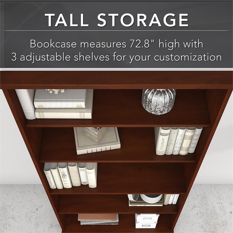 Pemberly Row 5 Shelf Bookcase with Doors in Hansen Cherry - Engineered Wood