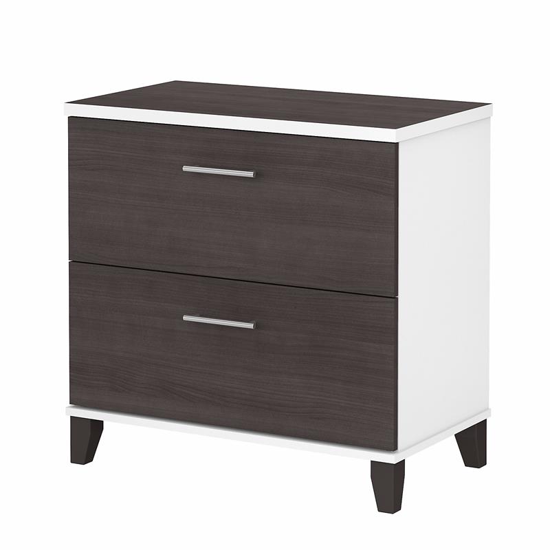 Pemberly Row Wood 2 Drawer Lateral File Cabinet in White and Storm Gray