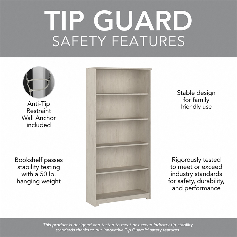 Pemberly Row L Shaped Desk with Hutch & Bookcase in Linen White Oak
