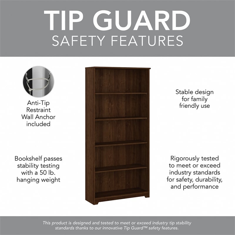 Pemberly Row L Shaped Desk with Hutch & Bookcase in Modern Walnut