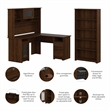 Pemberly Row L Shaped Desk with Hutch & Bookcase in Modern Walnut