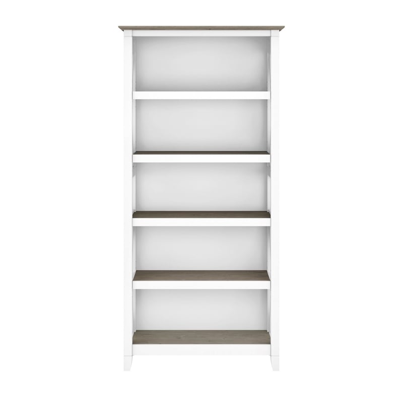 Pemberly Row Engineered Wood Tall 5 Shelf Bookcase in Pure White and Gray