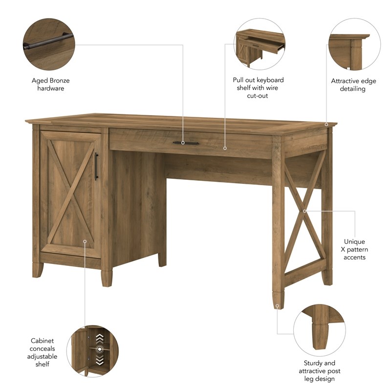 Pemberly Row 54W Computer Desk with Storage in Reclaimed Pine - Engineered Wood