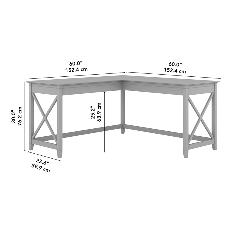Pemberly Row 60W L Shaped Desk in Cape Cod Gray - Engineered Wood