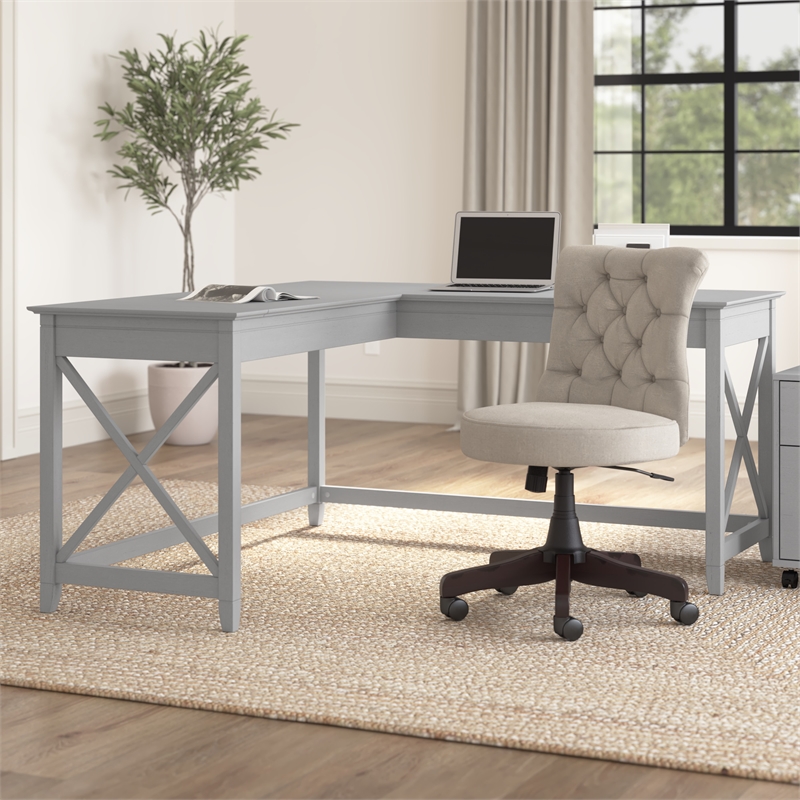Pemberly Row 60W L Shaped Desk in Cape Cod Gray - Engineered Wood