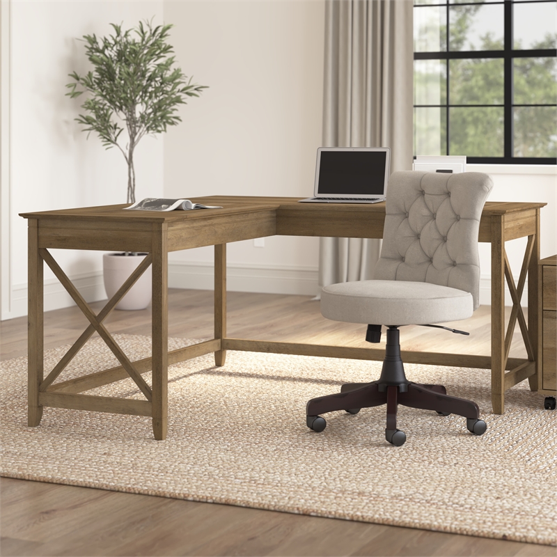 Pemberly Row 60W L Shaped Desk in Reclaimed Pine - Engineered Wood