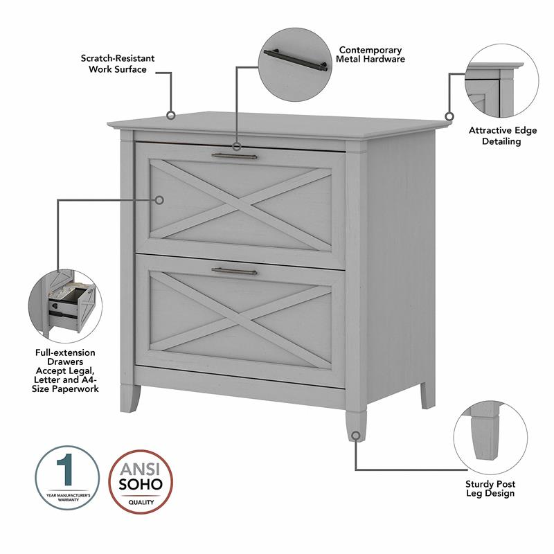 Pemberly Row Modern 48W Desk with File Cabinet & Bookcase in Gray