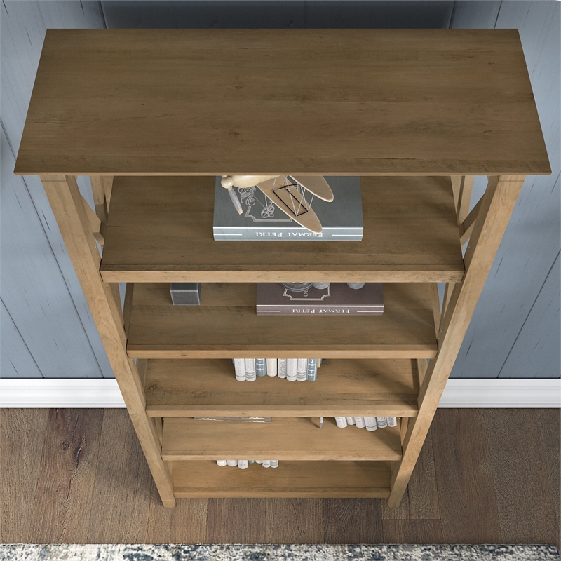 Pemberly Row 48W Desk with File Cabinet and Bookcase in Pine - Engineered Wood