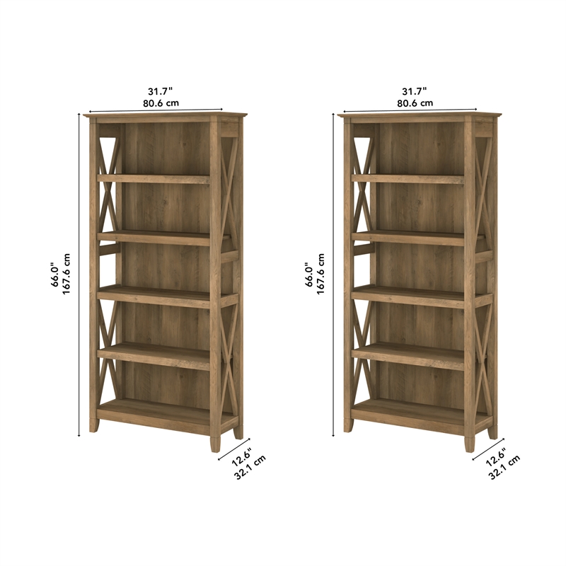 Pemberly Row 5 Shelf Bookcase Set of 2 in Reclaimed Pine - Engineered Wood
