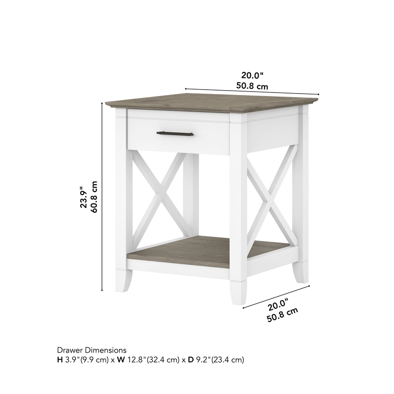 Pemberly Row Wood End Table with Storage in Pure White and Shiplap Gray