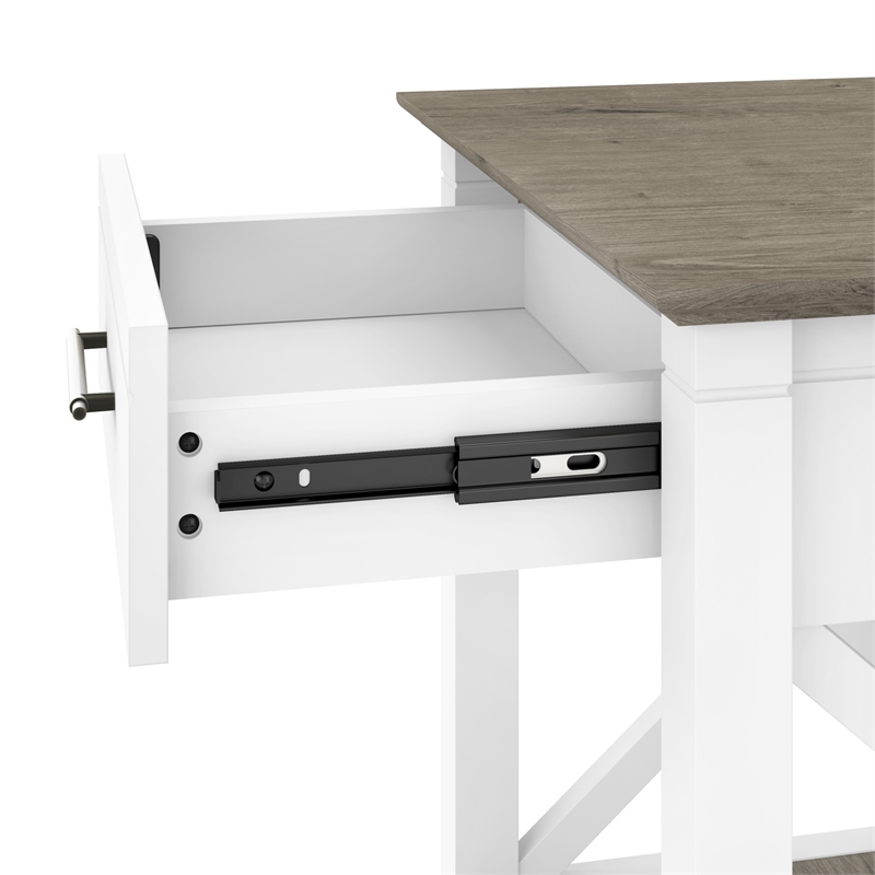Pemberly Row Wood End Table with Storage in Pure White and Shiplap Gray