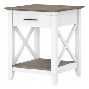 Pemberly Row Wood End Table with Storage in Pure White and Shiplap Gray
