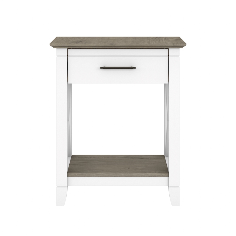 Pemberly Row Wood End Table with Storage in Pure White and Shiplap Gray