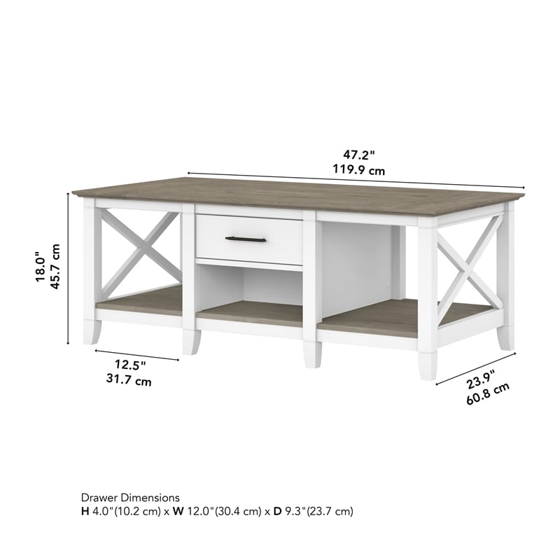 Pemberly Row Coffee Table with Storage in White and Gray - Engineered Wood