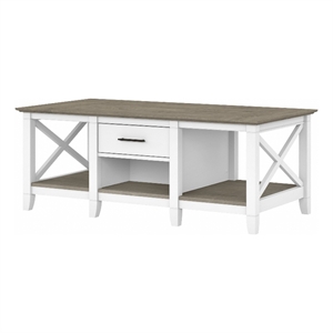 Pemberly Row Coffee Table with Storage in White and Gray - Engineered Wood