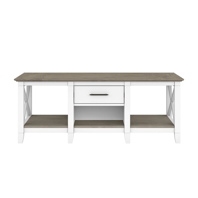 Pemberly Row Coffee Table with Storage in White and Gray - Engineered Wood