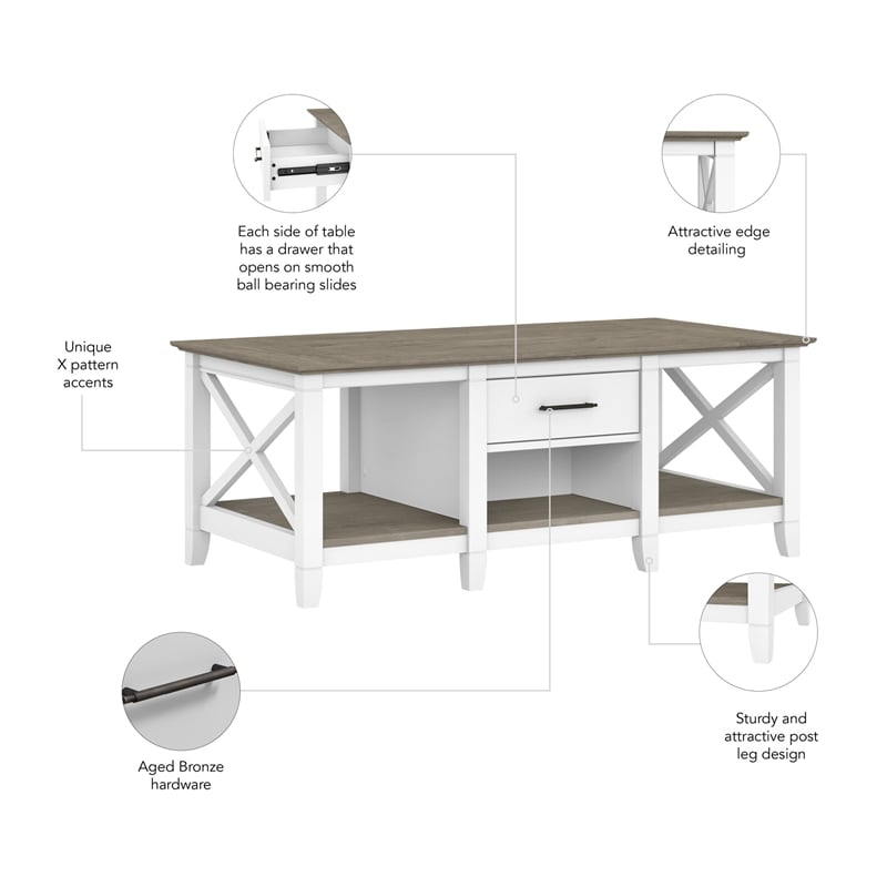 Pemberly Row Coffee Table with Storage in White and Gray - Engineered Wood