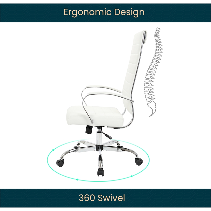 Pemberly Row High-Back Mid-Century Modern Leather Office Chair in White