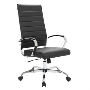 Pemberly Row High-Back Mid-Century Modern Leather Office Chair in Black