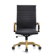 Pemberly Row High-Back Faux Leather Office Chair With Gold Frame in Black