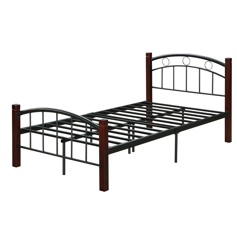 Pemberly Row Metal Platform Bed with Headboard Footboard Full Size in Black